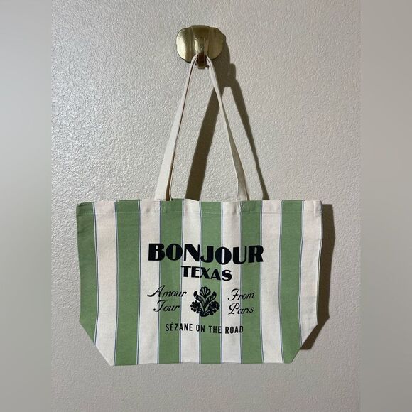 Sezane Handbags - Sezane Green and White Striped Tote Bag